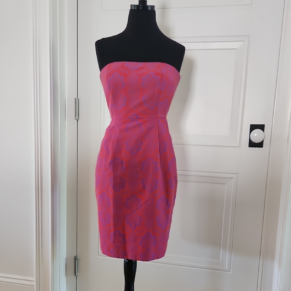 J. Crew Pink Strapless Print Midi Dress Cocktail